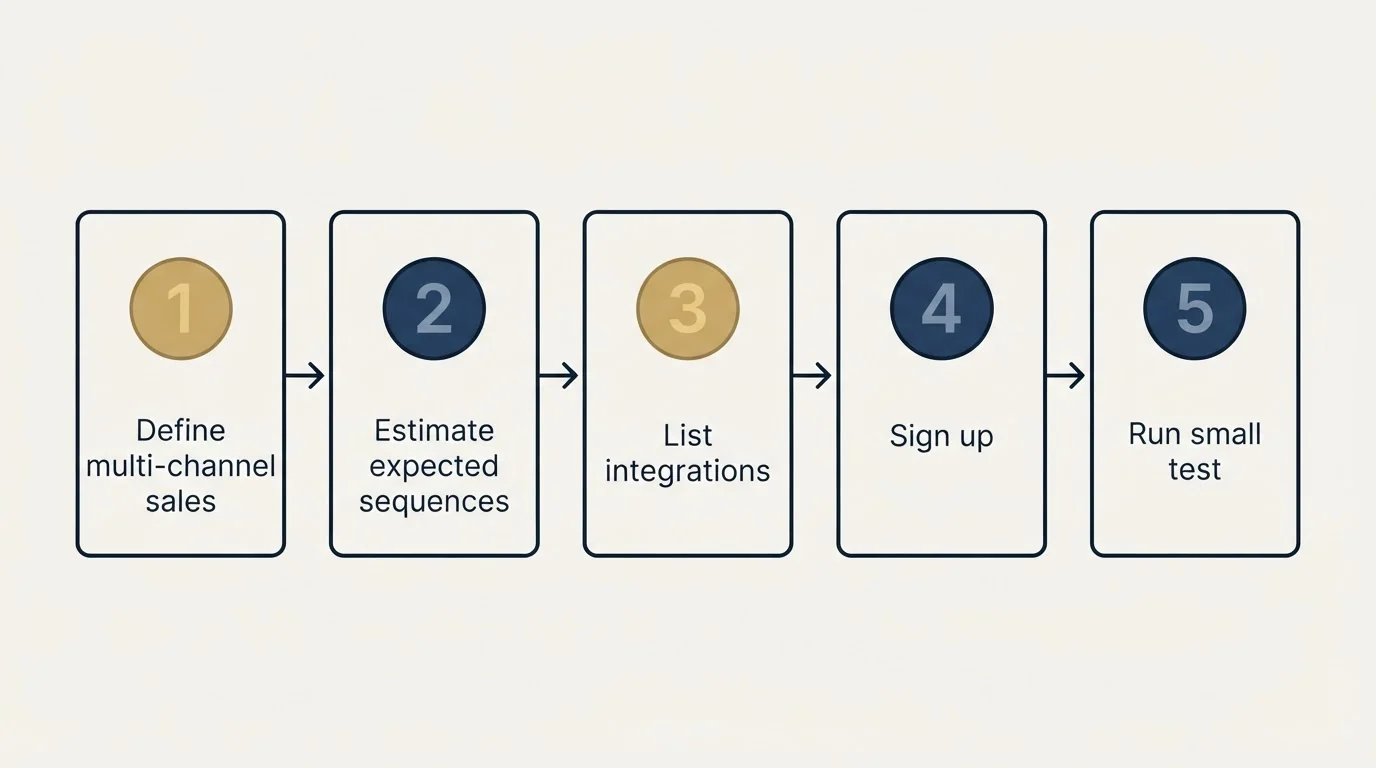 Step sequence: Getting Started Checklist (Define multi-channel sales, Estimate expected sequences, List integrations, Sign up)