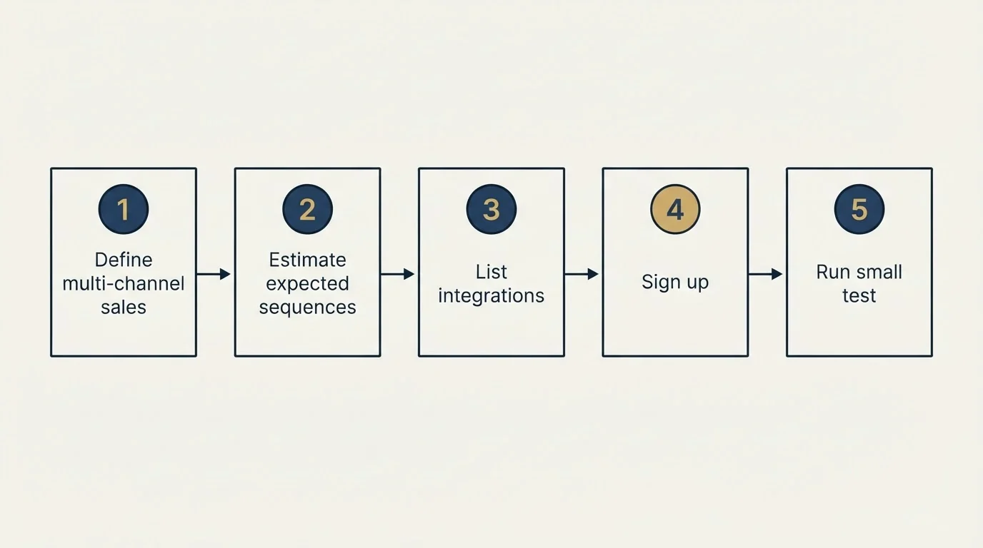 Step sequence: Getting Started Checklist (Define multi-channel sales, Estimate expected sequences, List integrations, Sign up)