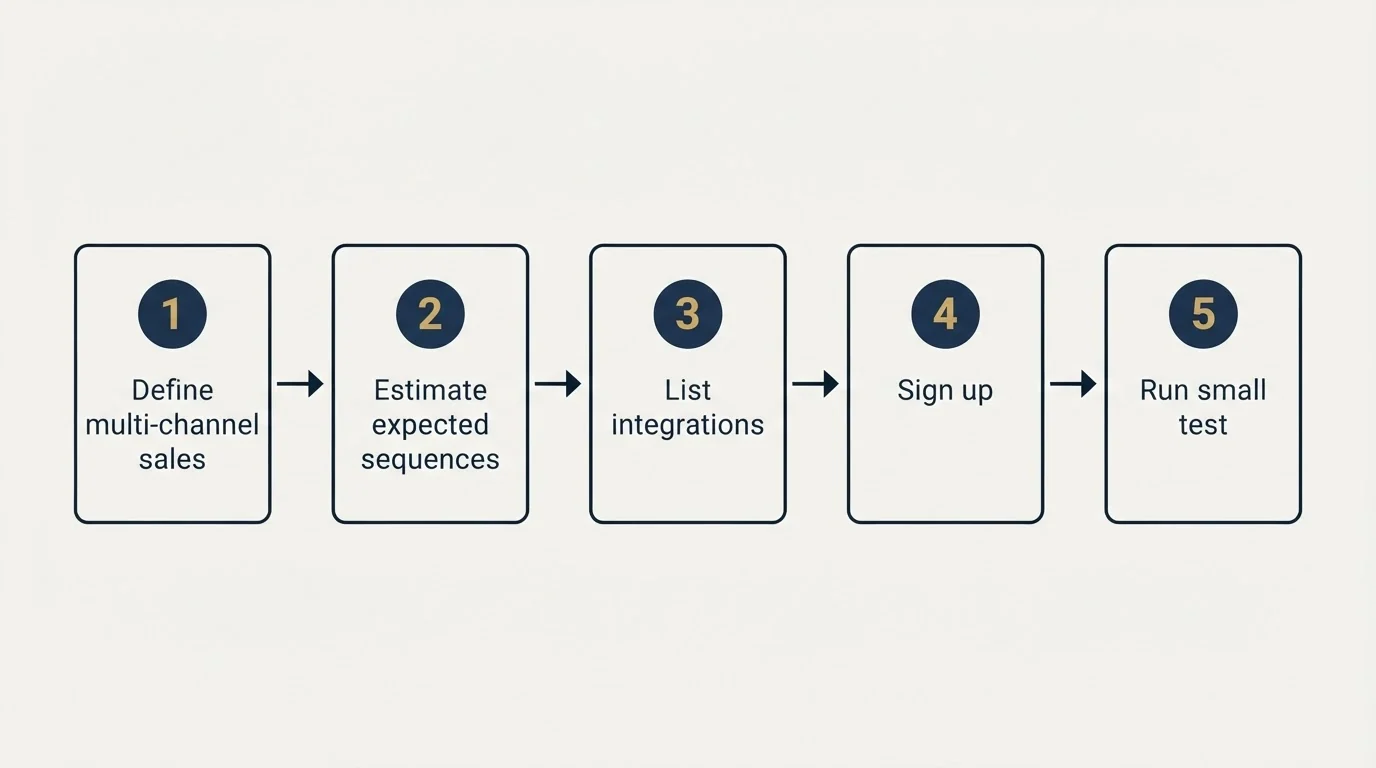 Step sequence: Getting Started Checklist (Define multi-channel sales, Estimate expected sequences, List integrations, Sign up)
