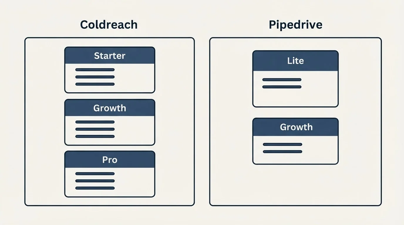 Pricing panels: Pricing Comparison (Coldreach, Pipedrive, Starter, Lite)