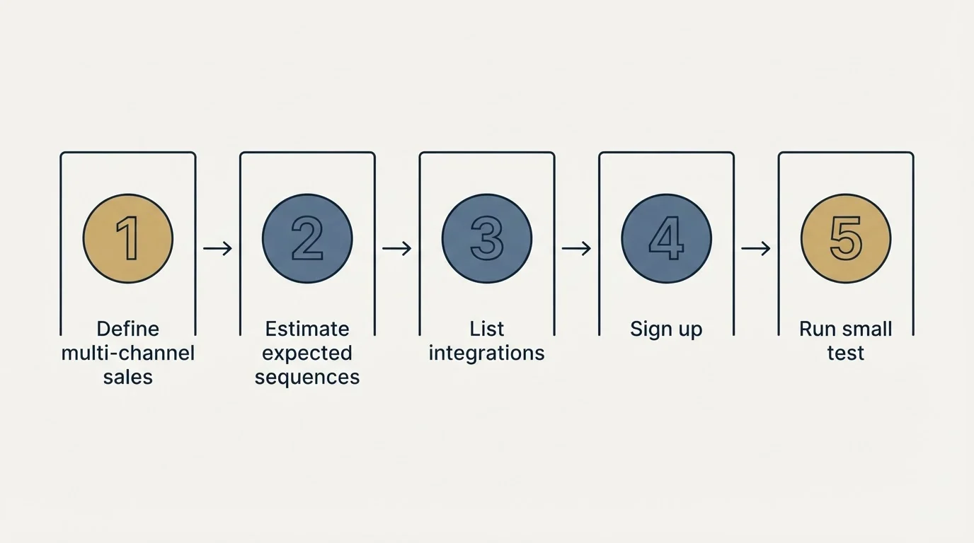 Step sequence: Getting Started Checklist (Define multi-channel sales, Estimate expected sequences, List integrations, Sign up)