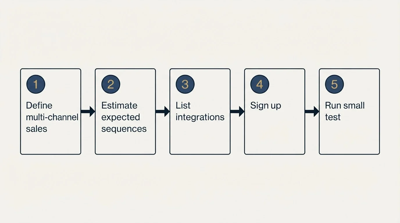 Step sequence: Getting Started Checklist (Define multi-channel sales, Estimate expected sequences, List integrations, Sign up)