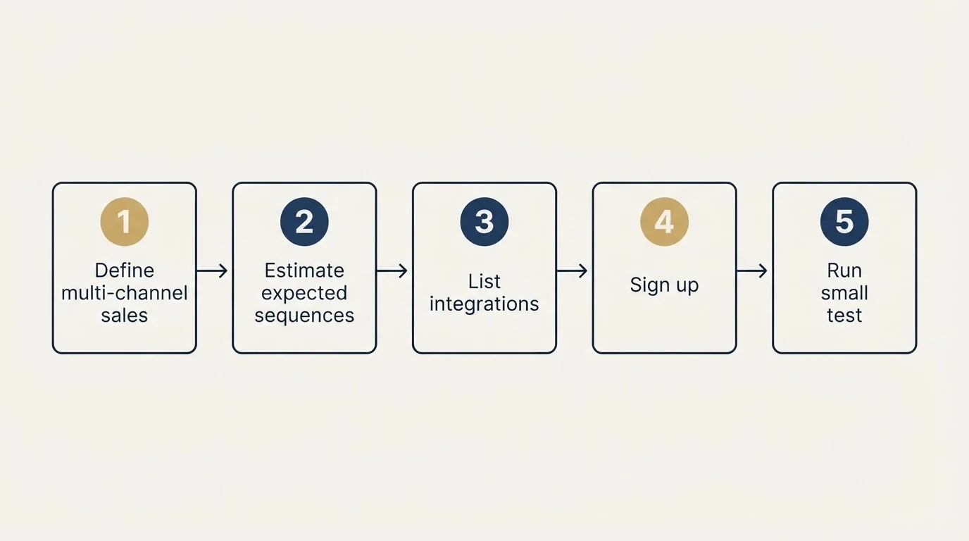 Step sequence: Getting Started Checklist (Define multi-channel sales, Estimate expected sequences, List integrations, Sign up)