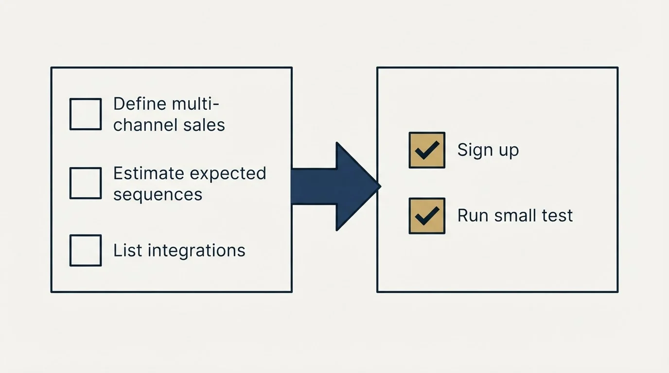 Before-and-after steps: Getting Started Checklist (Define multi-channel sales, Estimate expected sequences, List integrations, Sign up)