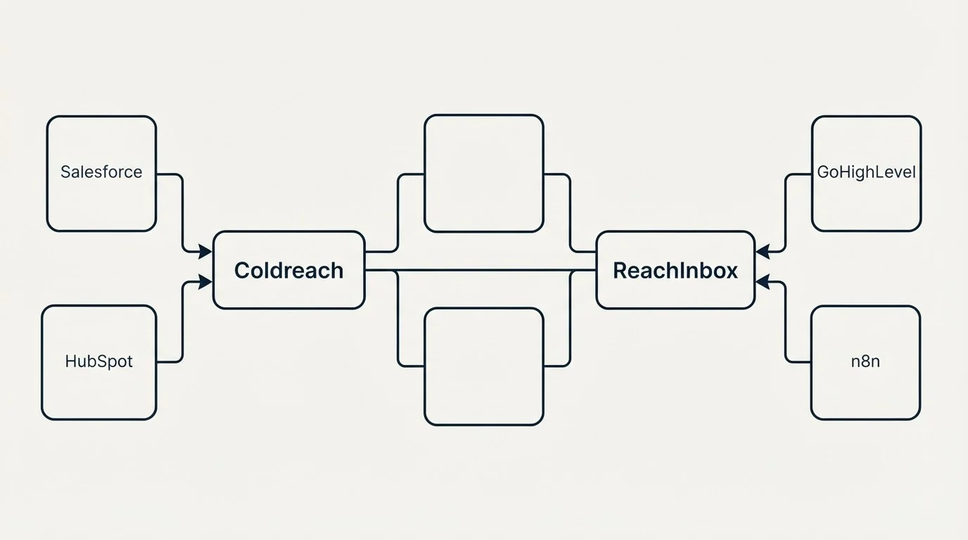 Integration flow: Integration Ecosystem (Coldreach, ReachInbox, Salesforce, GoHighLevel)