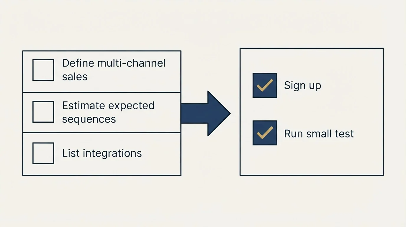 Before-and-after steps: Getting Started Checklist (Define multi-channel sales, Estimate expected sequences, List integrations, Sign up)