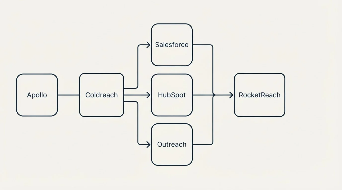 Integration flow: Integration Ecosystem (Coldreach, RocketReach, Salesforce, HubSpot)