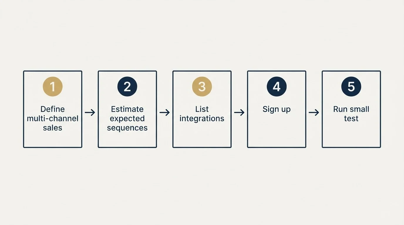 Step sequence: Getting Started Checklist (Define multi-channel sales, Estimate expected sequences, List integrations, Sign up)