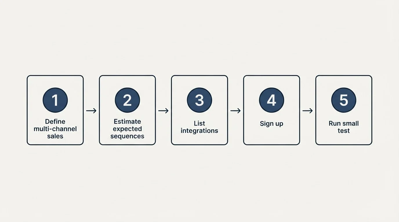 Step sequence: Getting Started Checklist (Define multi-channel sales, Estimate expected sequences, List integrations, Sign up)