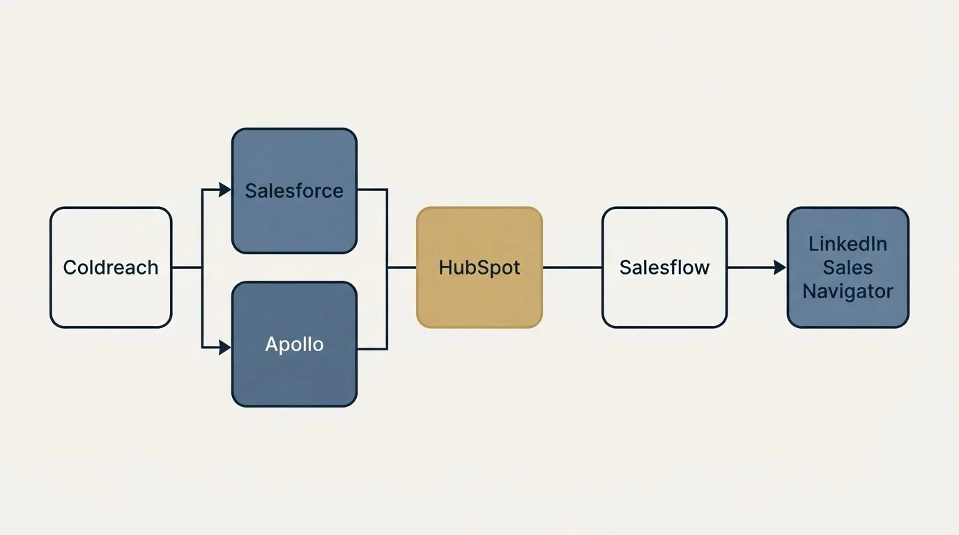 Integration flow: Integration Ecosystem (Coldreach, Salesflow, HubSpot, Salesforce)