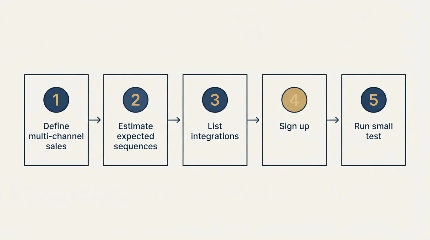 Step sequence: Getting Started Checklist (Define multi-channel sales, Estimate expected sequences, List integrations, Sign up)