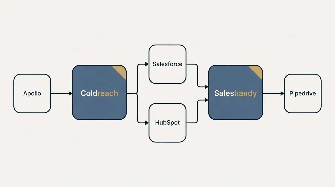 Integration flow: Integration Ecosystem (Coldreach, Saleshandy, Salesforce, HubSpot)