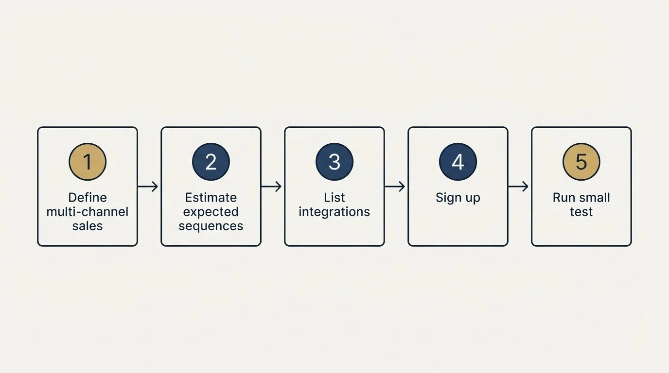 Step sequence: Getting Started Checklist (Define multi-channel sales, Estimate expected sequences, List integrations, Sign up)
