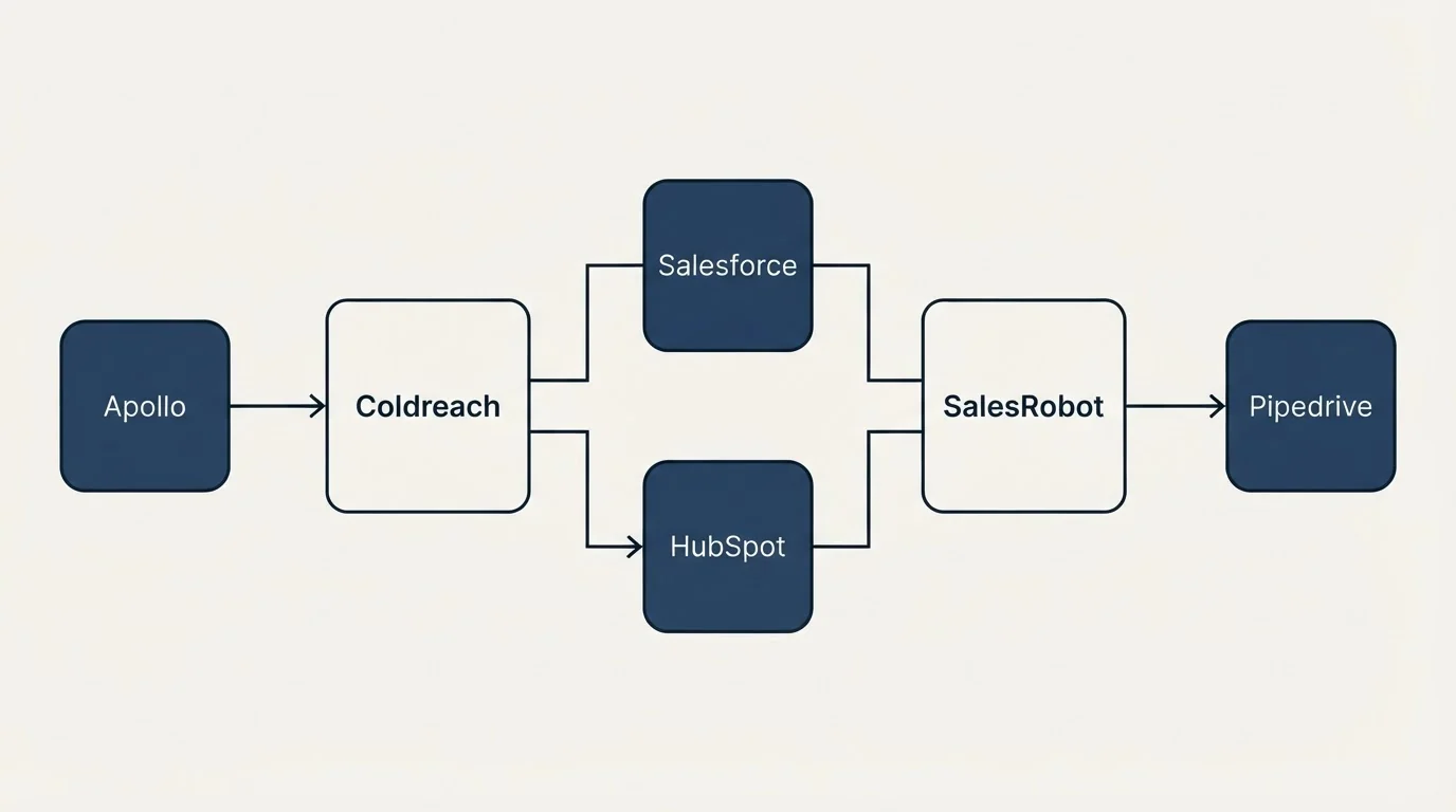 Integration flow: Integration Ecosystem (Coldreach, SalesRobot, Salesforce, HubSpot)