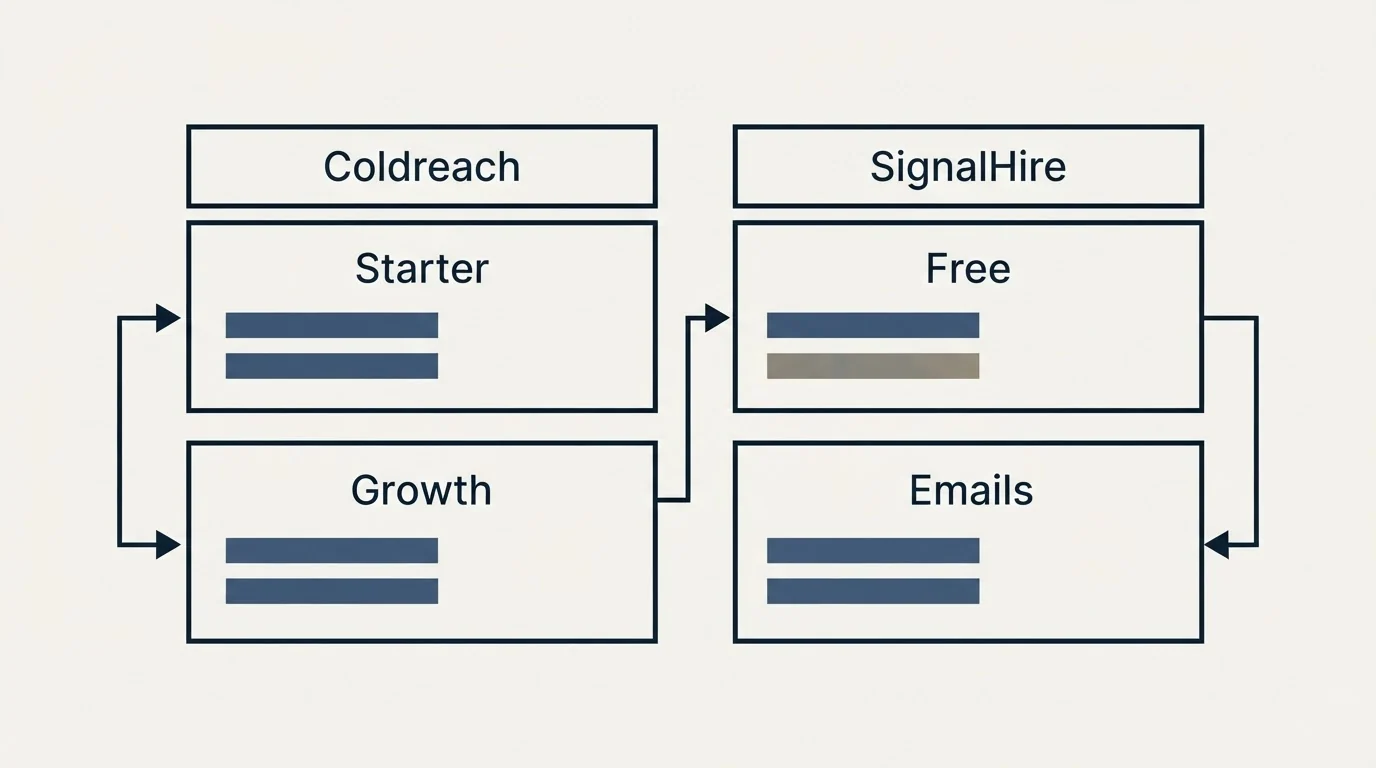 Pricing table: Pricing Comparison (Coldreach, SignalHire, Starter, Free)