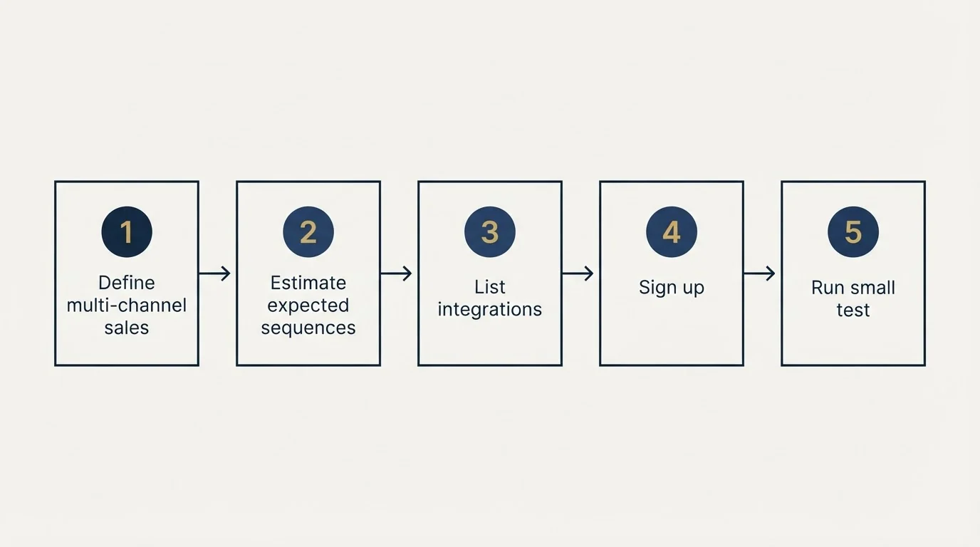 Step sequence: Getting Started Checklist (Define multi-channel sales, Estimate expected sequences, List integrations, Sign up)