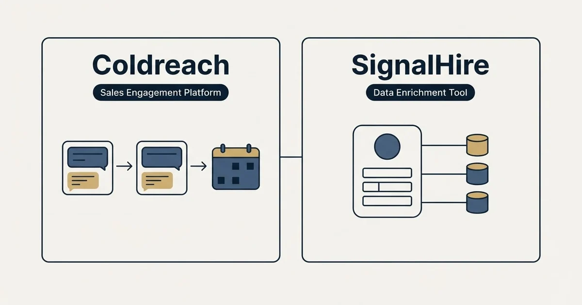 Side-by-side panels: Coldreach vs SignalHire (Sales Engagement Platform, Data Enrichment Tool)
