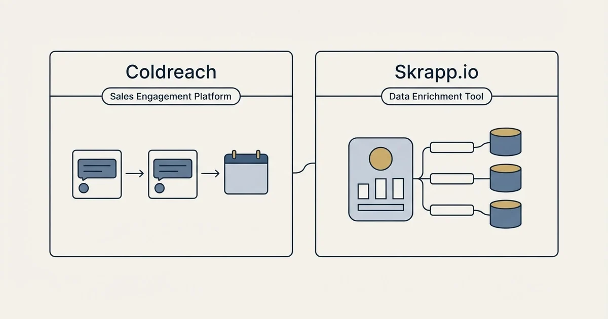 Side-by-side panels: Coldreach vs Skrapp.io (Sales Engagement Platform, Data Enrichment Tool)