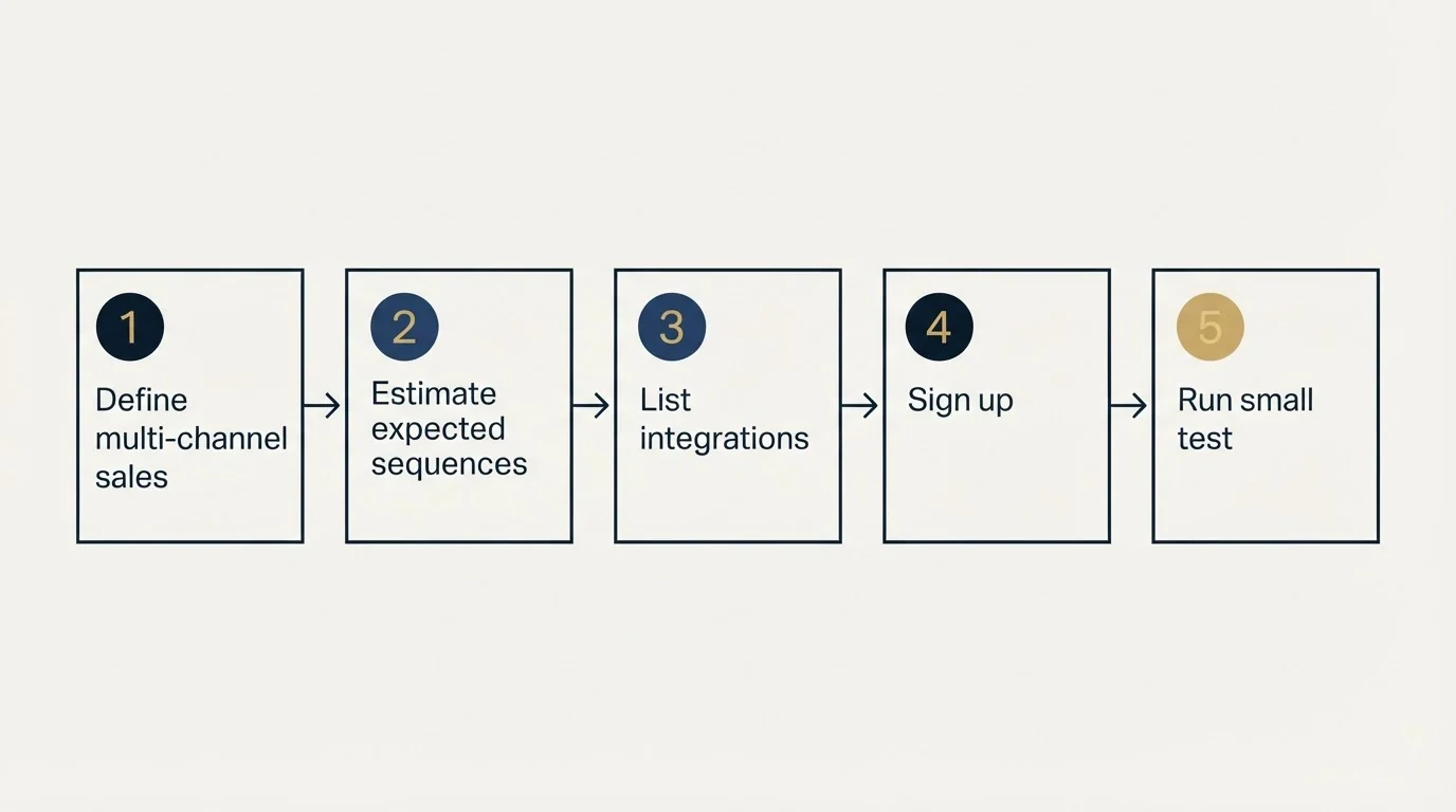 Step sequence: Getting Started Checklist (Define multi-channel sales, Estimate expected sequences, List integrations, Sign up)