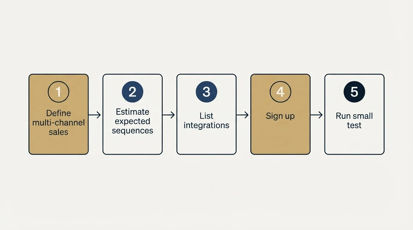 Step sequence: Getting Started Checklist (Define multi-channel sales, Estimate expected sequences, List integrations, Sign up)