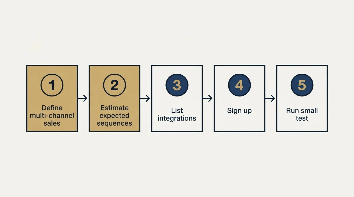 Step sequence: Getting Started Checklist (Define multi-channel sales, Estimate expected sequences, List integrations, Sign up)