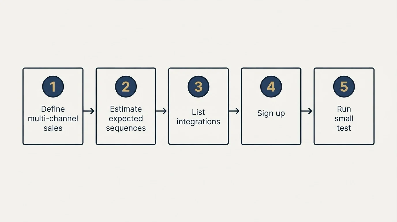Step sequence: Getting Started Checklist (Define multi-channel sales, Estimate expected sequences, List integrations, Sign up)