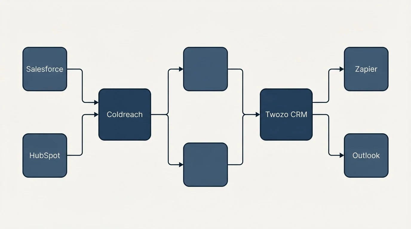 Integration flow: Integration Ecosystem (Coldreach, Twozo CRM, Salesforce, Zapier)