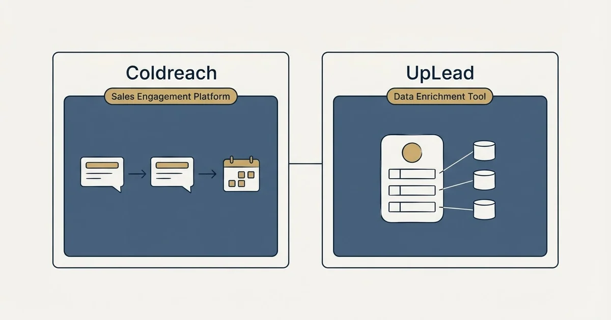 Side-by-side panels: Coldreach vs UpLead (Sales Engagement Platform, Data Enrichment Tool)
