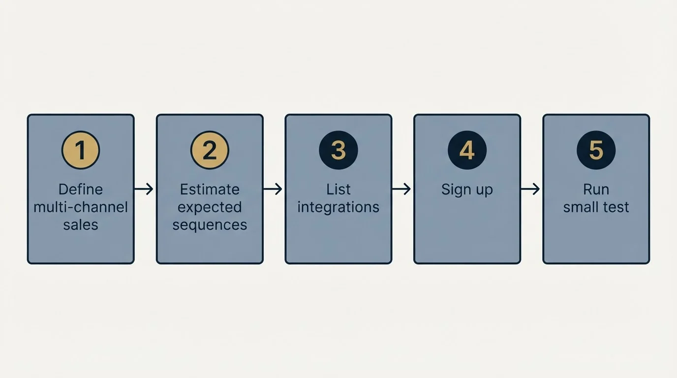 Step sequence: Getting Started Checklist (Define multi-channel sales, Estimate expected sequences, List integrations, Sign up)
