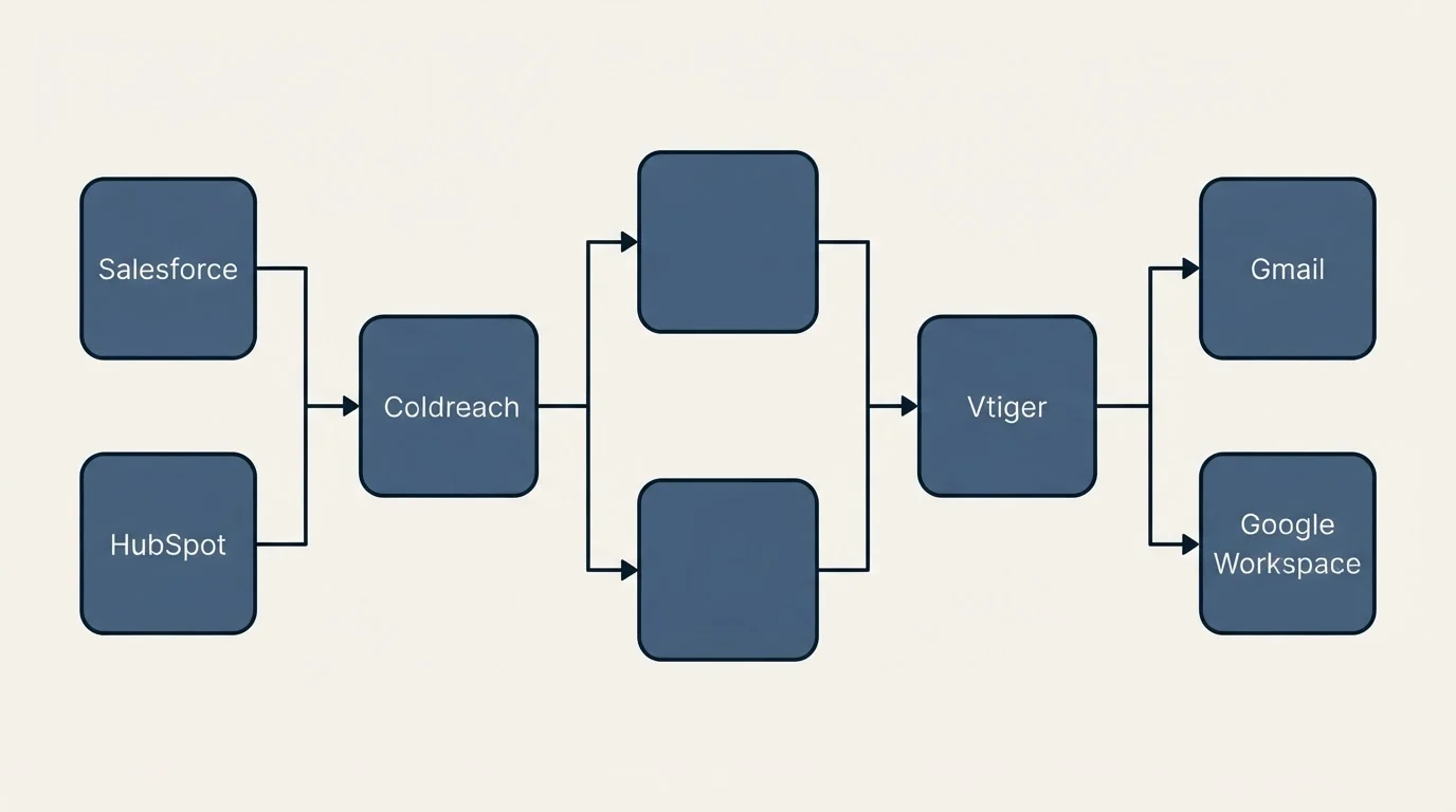 Integration flow: Integration Ecosystem (Coldreach, Vtiger, Salesforce, Gmail)