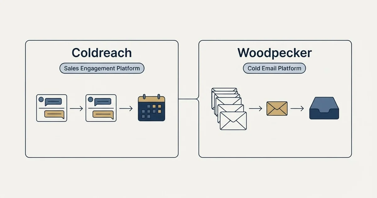 Side-by-side panels: Coldreach vs Woodpecker (Sales Engagement Platform, Cold Email Platform)