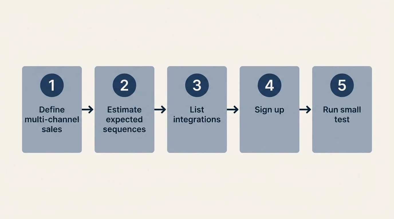 Step sequence: Getting Started Checklist (Define multi-channel sales, Estimate expected sequences, List integrations, Sign up)