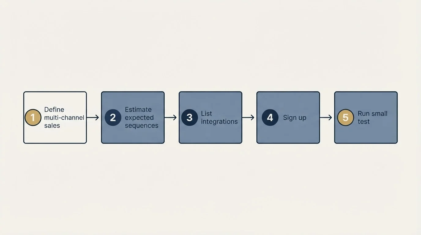 Step sequence: Getting Started Checklist (Define multi-channel sales, Estimate expected sequences, List integrations, Sign up)