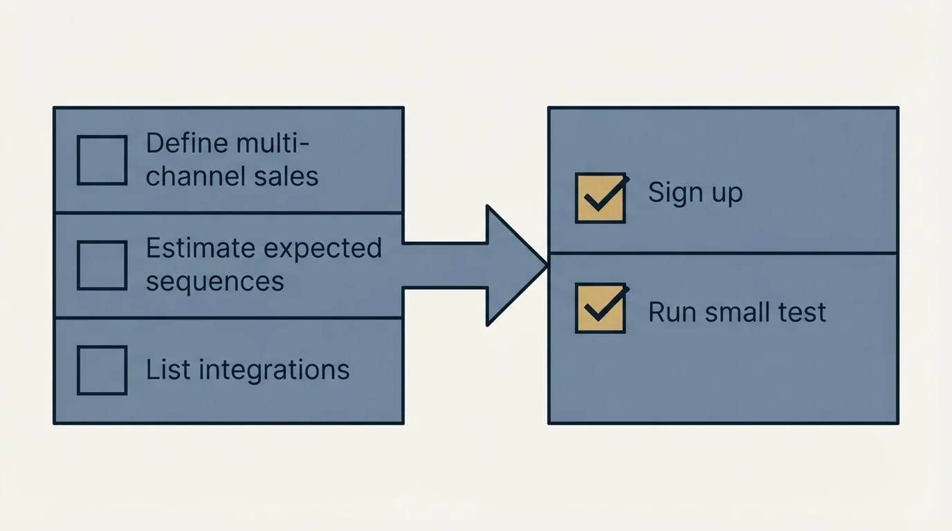 Before-and-after steps: Getting Started Checklist (Define multi-channel sales, Estimate expected sequences, List integrations, Sign up)