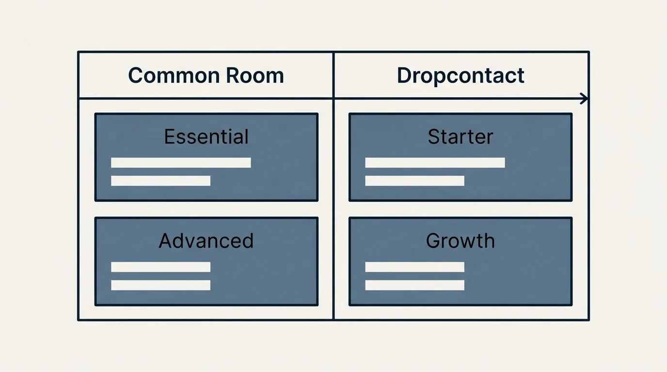 Pricing table: Pricing Comparison (Common Room, Dropcontact, Essential, Starter)