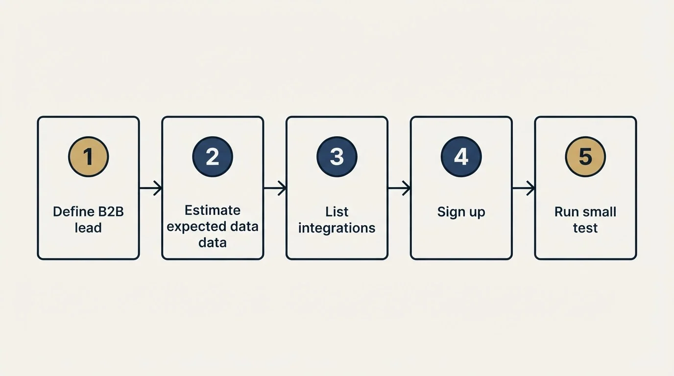 Step sequence: Getting Started Checklist (Define B2B lead, Estimate expected data, List integrations, Sign up)