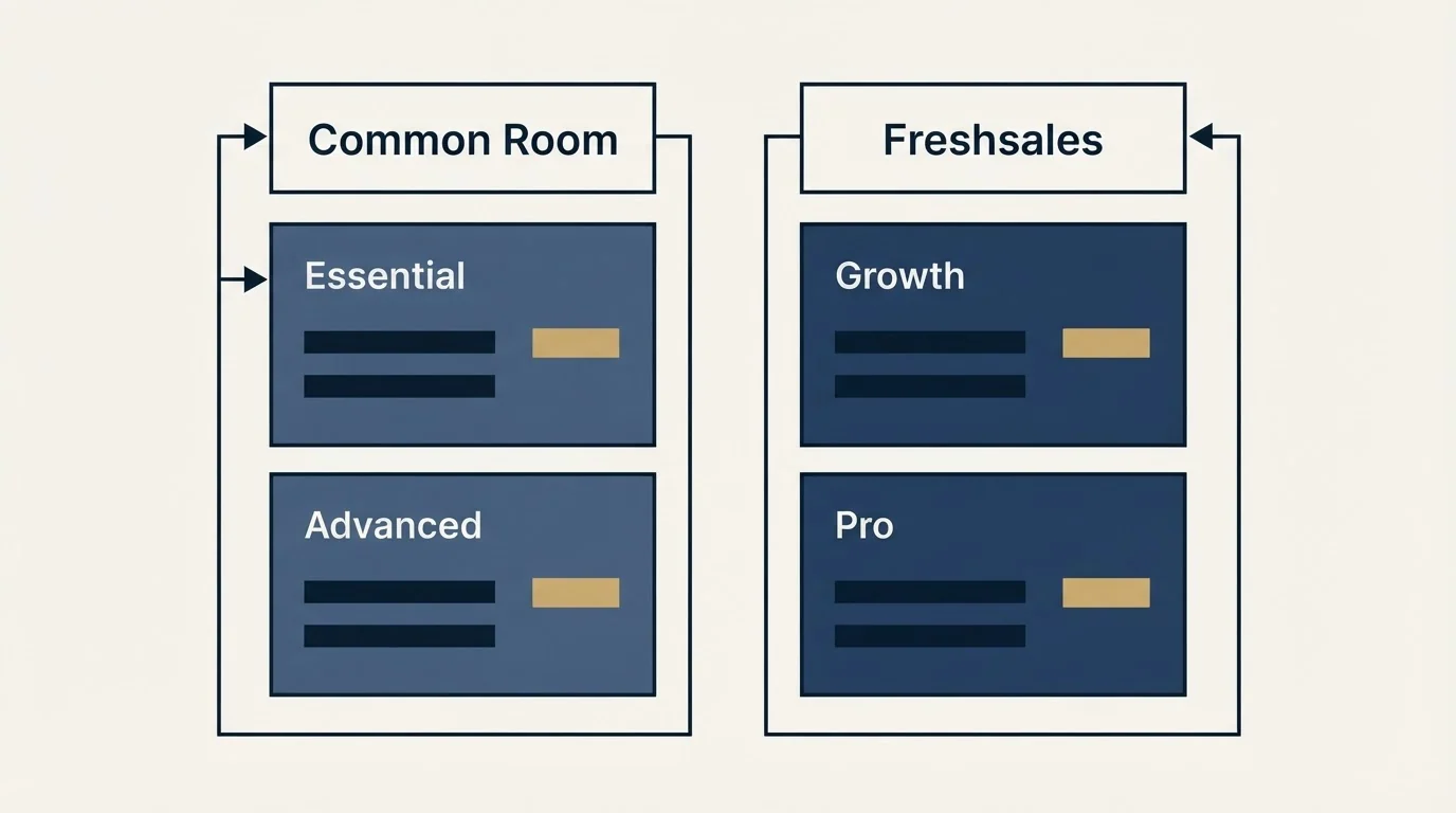 Pricing table: Pricing Comparison (Common Room, Freshsales, Essential, Growth)
