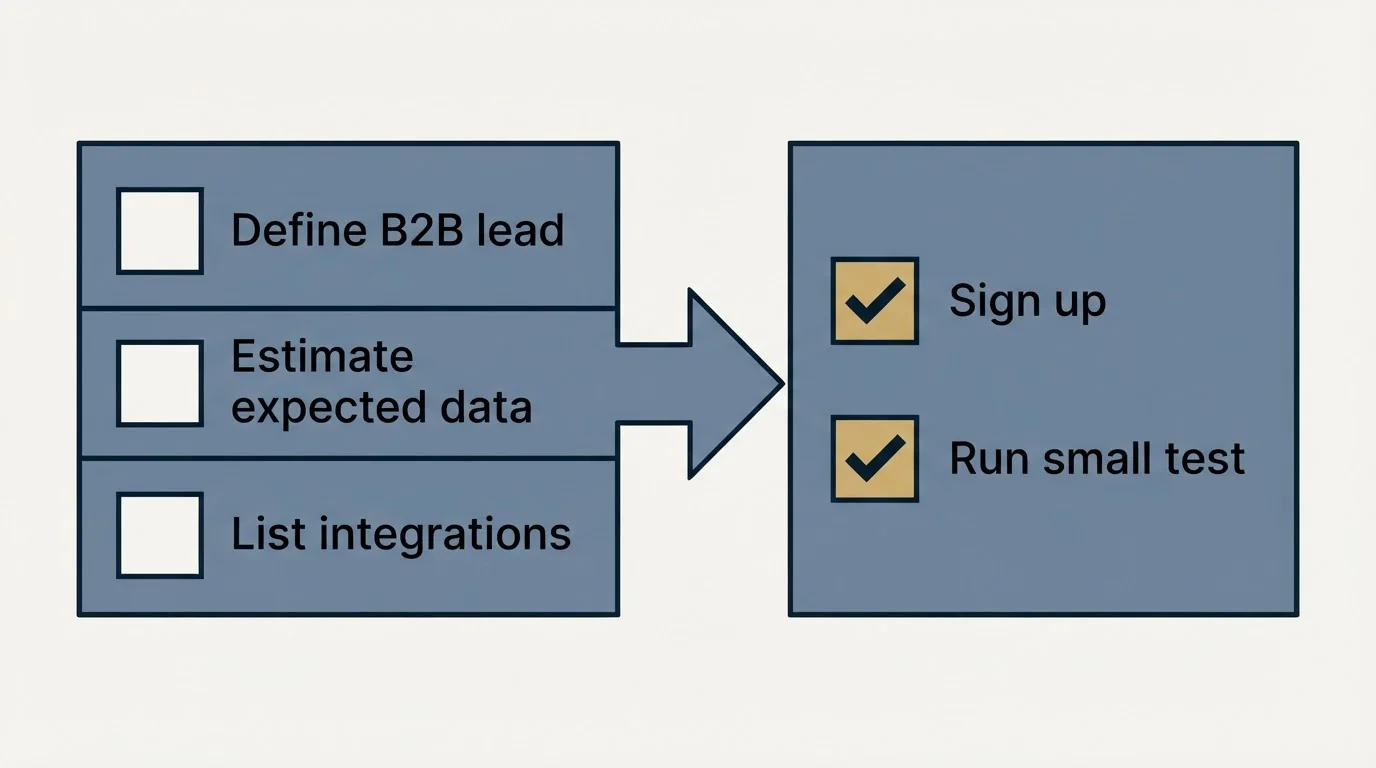 Before-and-after steps: Getting Started Checklist (Define B2B lead, Estimate expected data, List integrations, Sign up)