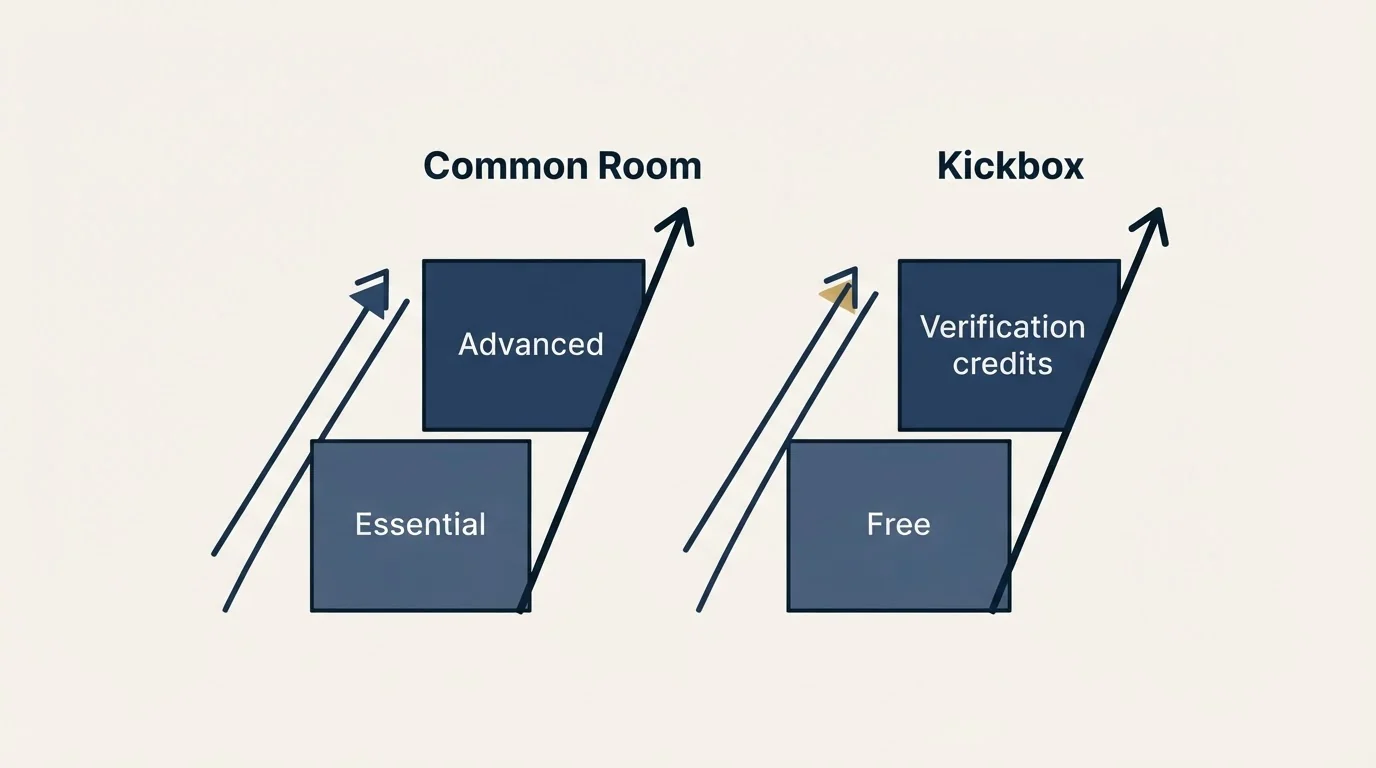 Pricing ladder: Pricing Comparison (Common Room, Kickbox, Essential, Free)