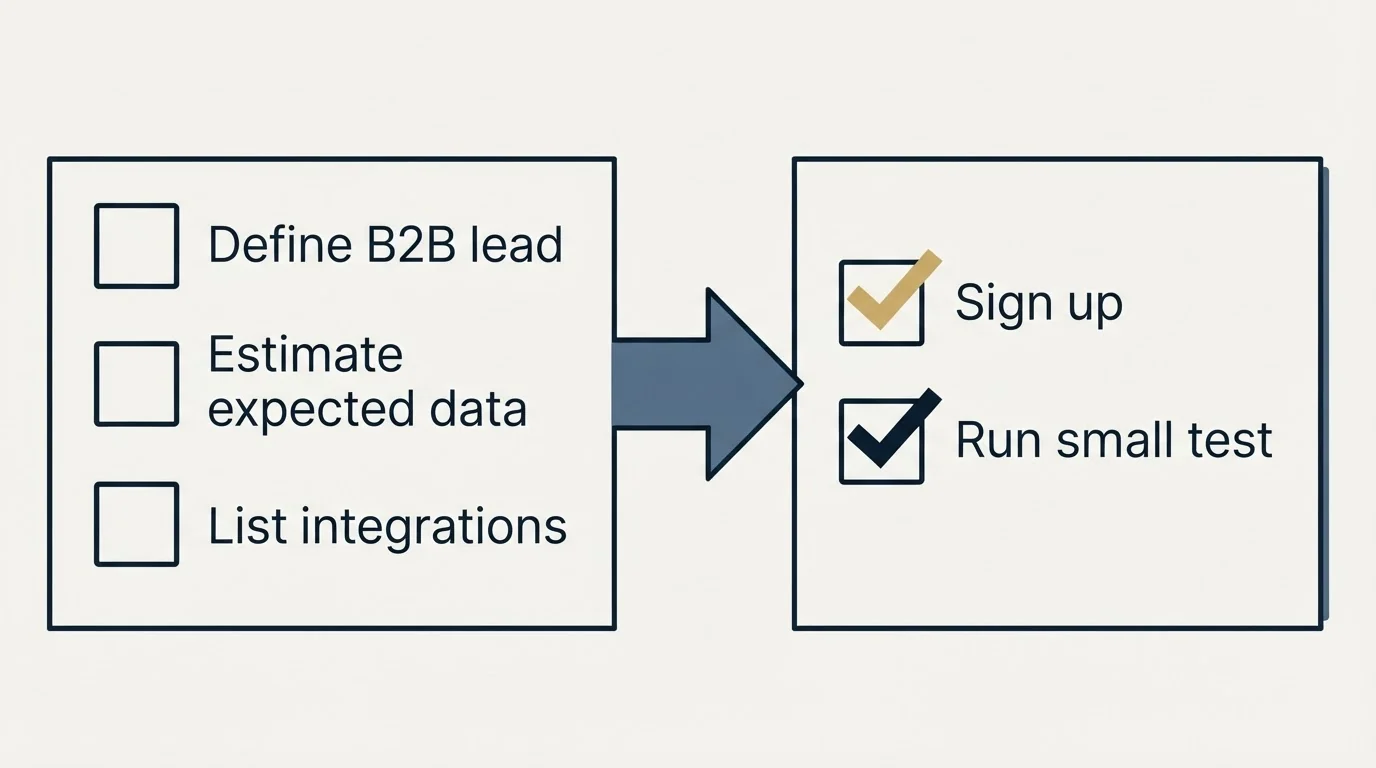 Before-and-after steps: Getting Started Checklist (Define B2B lead, Estimate expected data, List integrations, Sign up)