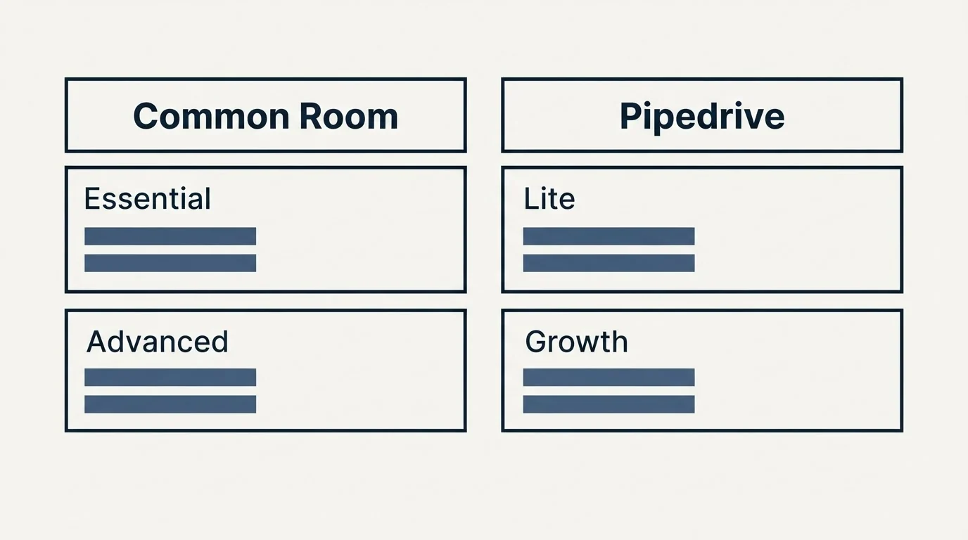Pricing table: Pricing Comparison (Common Room, Pipedrive, Essential, Lite)