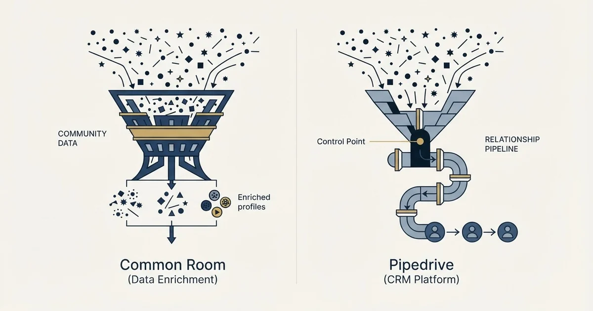 Editorial illustration for Common Room vs Pipedrive