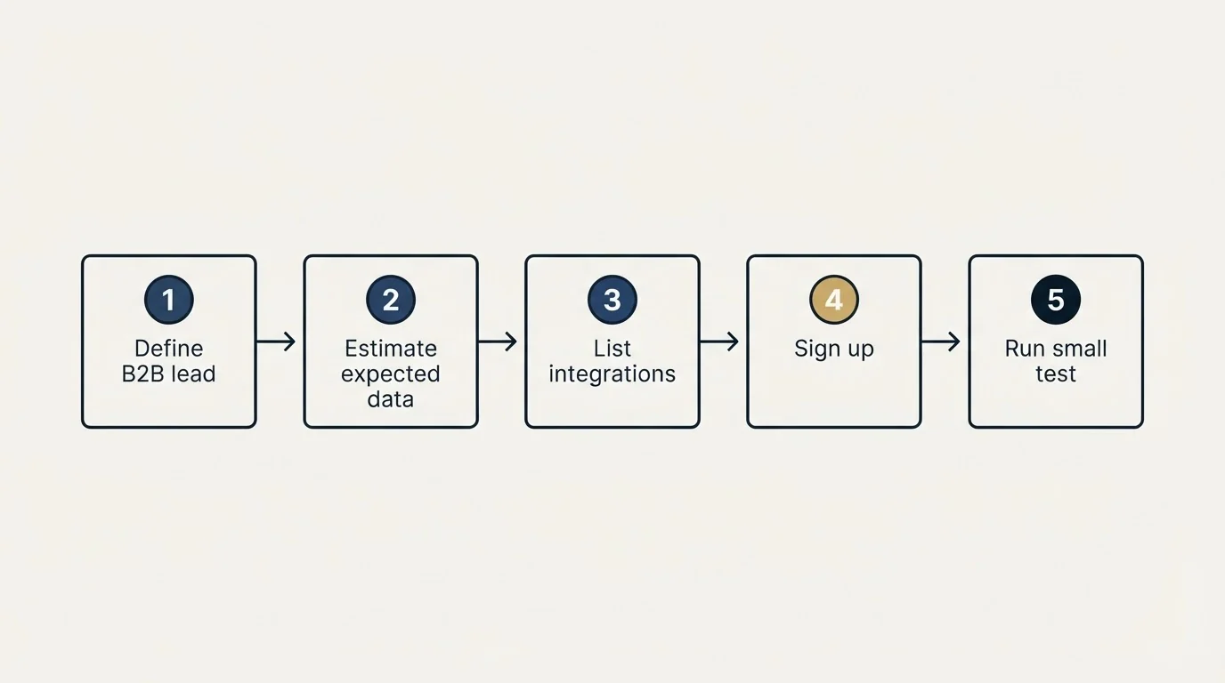 Step sequence: Getting Started Checklist (Define B2B lead, Estimate expected data, List integrations, Sign up)