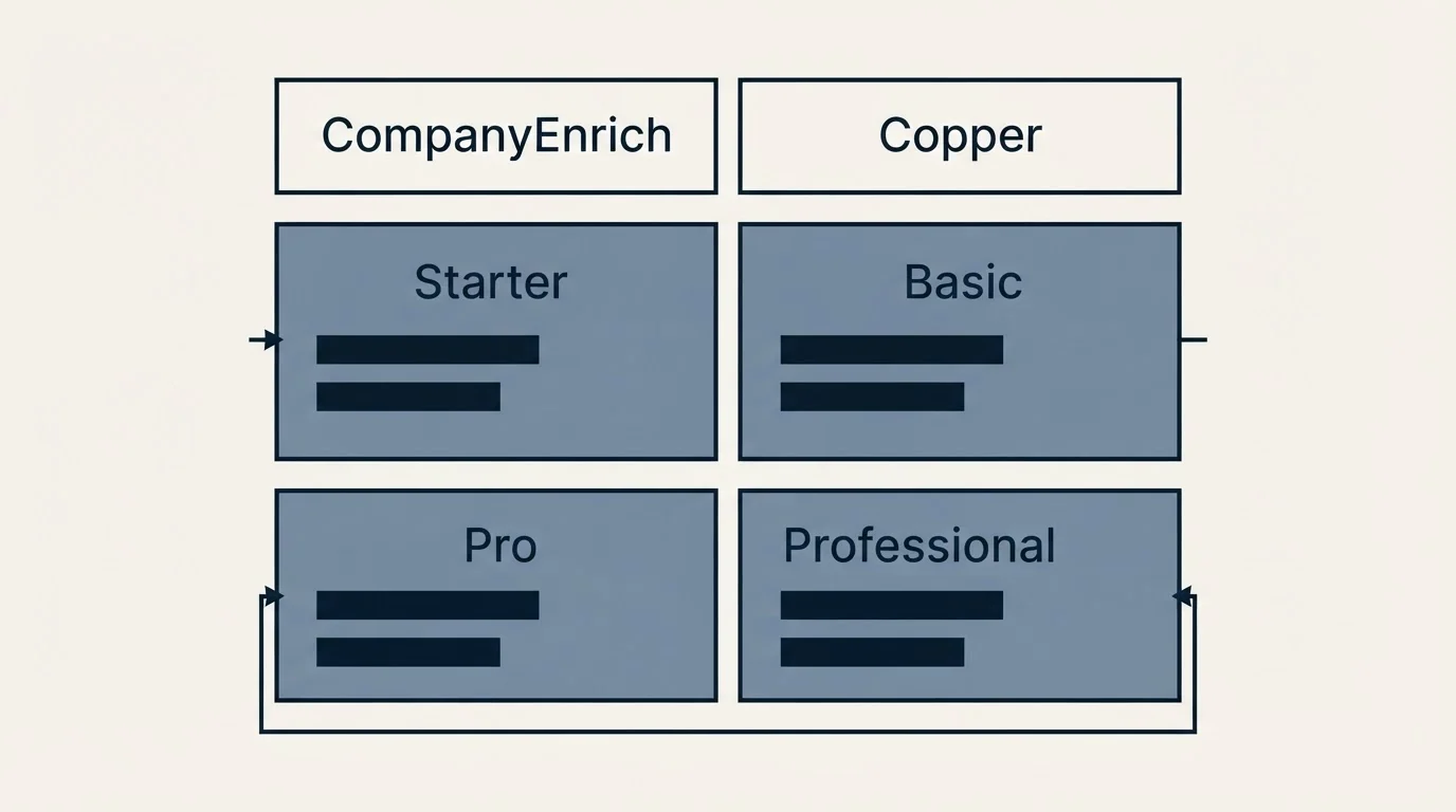 Pricing table: Pricing Comparison (CompanyEnrich, Copper, Starter, Basic)