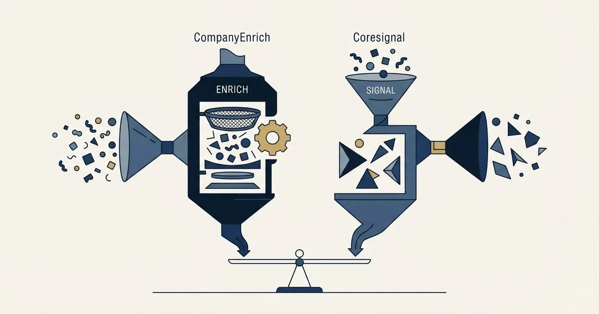 Editorial illustration for CompanyEnrich vs Coresignal