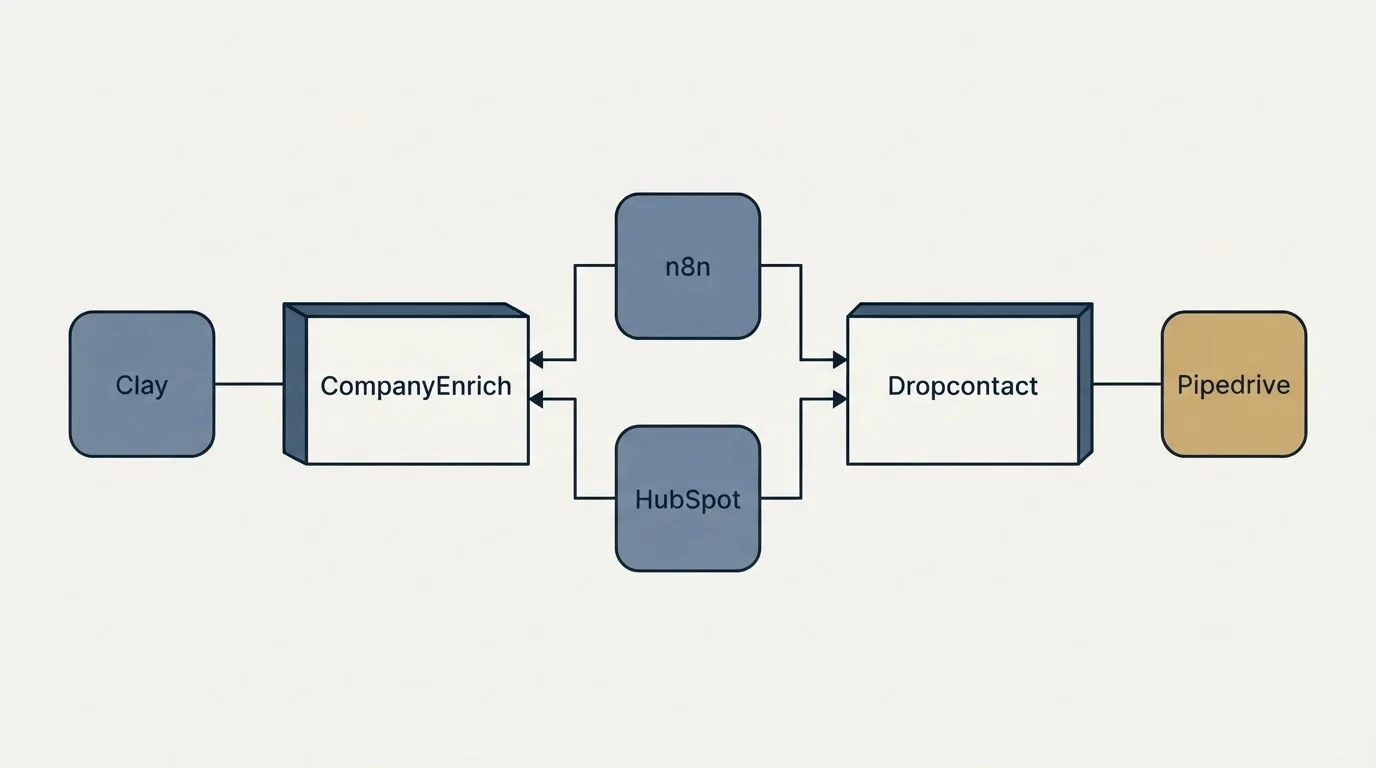 Integration flow: Integration Ecosystem (CompanyEnrich, Dropcontact, n8n, HubSpot)