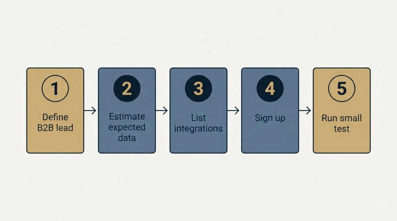 Step sequence: Getting Started Checklist (Define B2B lead, Estimate expected data, List integrations, Sign up)