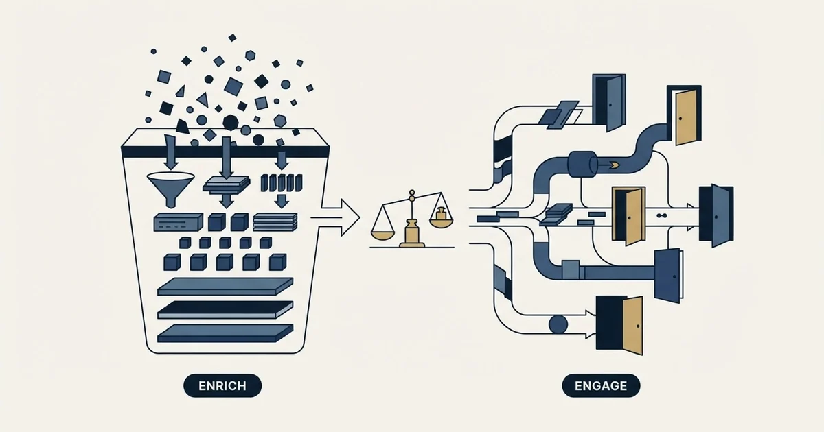 Editorial illustration for CompanyEnrich vs Groove by Clari