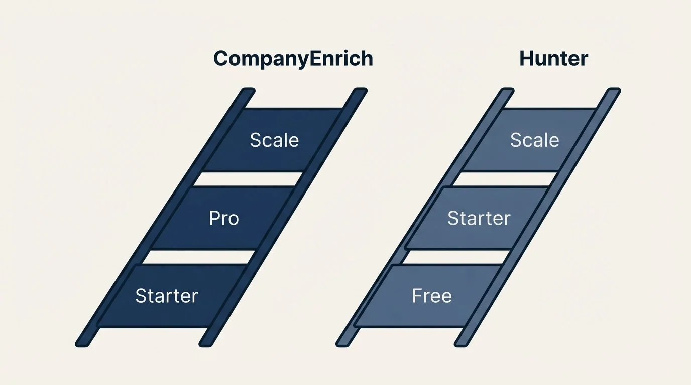 Pricing ladder: Pricing Comparison (CompanyEnrich, Hunter, Starter, Free)