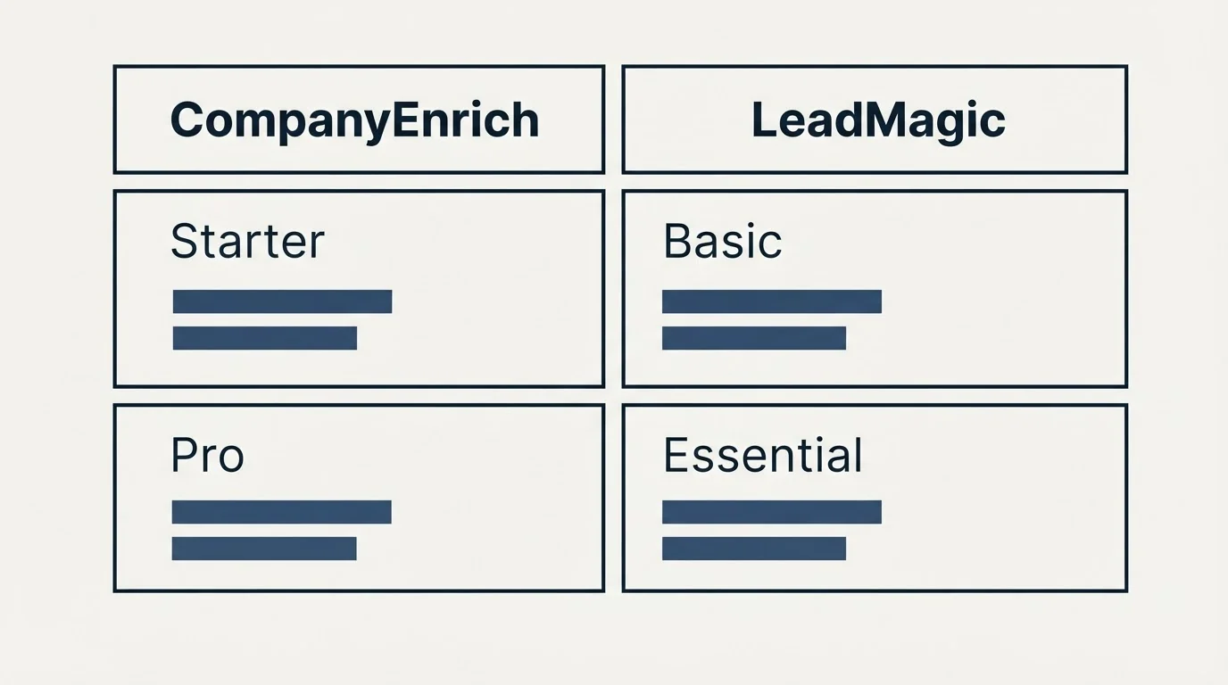 Pricing table: Pricing Comparison (CompanyEnrich, LeadMagic, Starter, Basic)